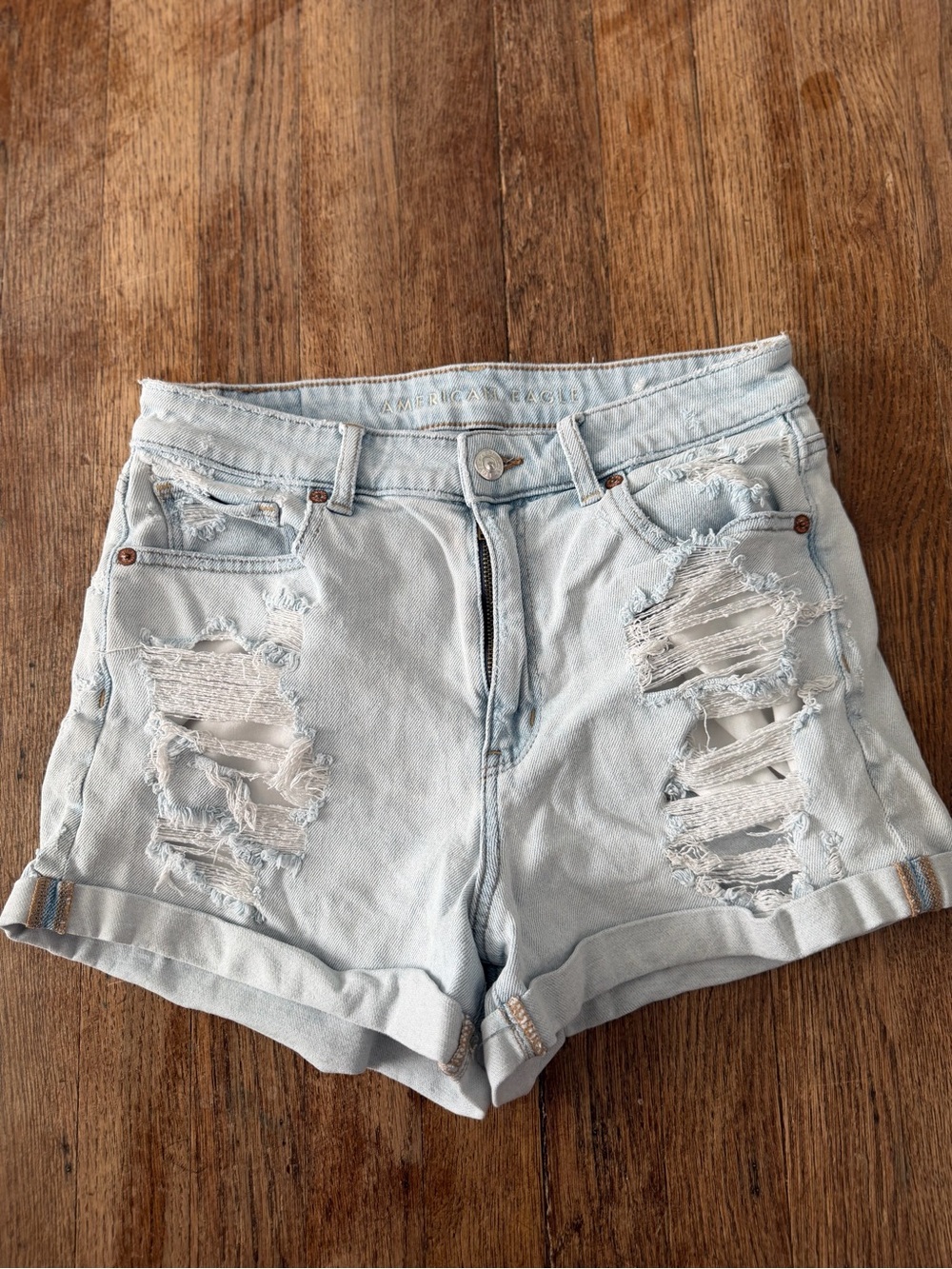American Eagle Outfitters Light Wash Distressed Denim Shorts